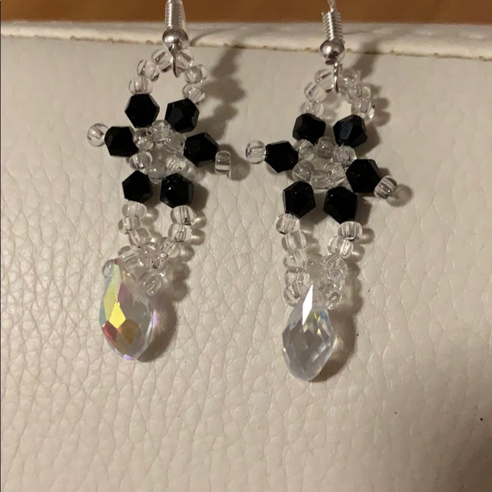 3/$10 Hand Beaded Crystal flower drop earrings